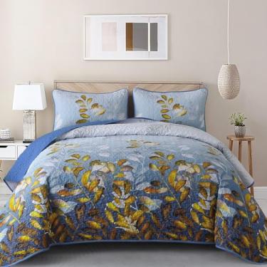 Imagem de WONGS BEDDING Conjunto de colcha floral azul dourado botânico conjunto de colchas - YS01AC081824AF-A