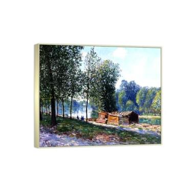 Imagem de Famosas impressões em tela pintura-paisagem arte de parede cabines por River Morning-pôster moldura prata para decoração de casa 20x25cm8x10in