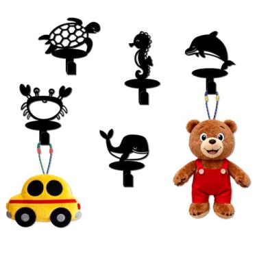 Imagem de Xedatric Conjunto de 5 decoração de metal da vida marinha – ganchos de caranguejo, tartaruga, golfinho, cavalo-marinho e baleia para quartos infantis, banheiros e decoração costeira (≈10 × 9 cm cada