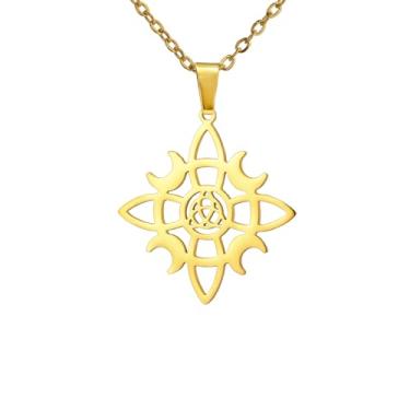 Imagem de PDOUSELF Colar de nó de bruxa para mulheres, nó celta de aço inoxidável com triquetra, trindade e pingente de lua para presente de joia de bruxa, 20, Aço inoxidável, Sem Pedra Preciosa