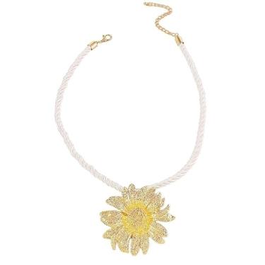 Imagem de Colar Flor Dourado Grande Brilhante Max Pingente Sereia Mar-Colar Corda Náutica Brilho Pescoço Metal Ariel Boho Chic-Presente Choker Gargantilha Praia Praiano Afro Indígena Verão
