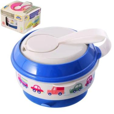 Imagem de Prato Tigela Infantil Bebe Papinha C/ Amassador Azul - Plasutil