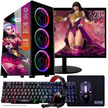 Imagem de Computador PC Gamer Completo TOB Intel Core i5 SSD 480GB 16GB Teclado Mouse Mouse Pad e Headset Gamer Monitor 23” Windows 10 Pro Trial