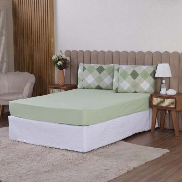 Imagem de Jogo de Lençol Beatriz Solteiro 2 Peças Percal 180 Fios 100% Algodão Ponto Palito - Verde Xadrez