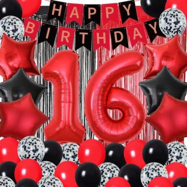 Imagem de Conjunto de decorações de aniversário DUFACAI 16th Birthday Red Black