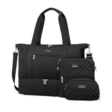 Imagem de Bolsa de fim de semana LOVEVOOK feminina acolchoada preta, conjunto de