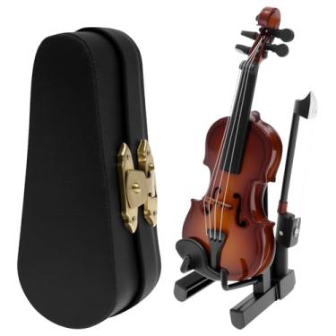 Imagem de Modelo de mini violino, estatueta de violino minúscula de madeira, modelo decorativo de instrumento musical em miniatura com suporte para presente, presente de decoração de mini instrumento musical