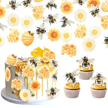 Imagem de 60 Pack Edible Bumble Bee Cake Topper Oh Babee Cupcake Picks Wafer Paper Bumble Cake Decorations for Boy or Girl Baby Shower Kids Birthday Party Supplies Style 1