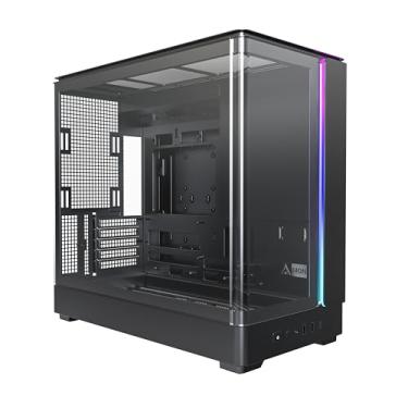 Imagem de MONTECH Capa para PC King 15 Micro-ATX, vidro panorâmico curvo, resfriamento de fluxo de ar da chaminé, design de câmara dupla, suporte de radiador de 360 mm, estrutura compacta para GPU de próxima
