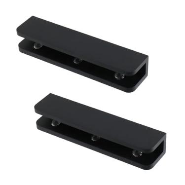 Imagem de KUMGROT Clipes quadrados de prateleira de 10 cm, latão de cobre puro preto, suportes de suporte ajustáveis para fixação de mesas de centro de vidro e portas de banheiro, 2 peças