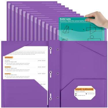 Imagem de 36 Pçs Pastas de plástico resistente com bolso frontal transparente, 2 pastas de bolso com 3 pontas de bolso com pinos e compartimento para cartão para papel tamanho carta 3 pastas de garras para escritório e casa (roxo)