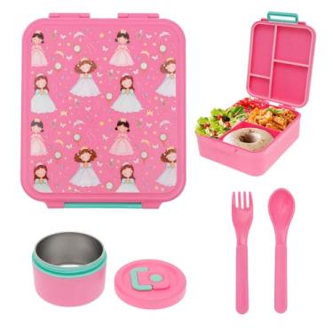 Imagem de Caixa de refeição infantil, lancheira de 1700 ml para crianças, caixa de alimentos à prova de vazamento, recipiente de refeição de piquenique com pote de sopa, garfo de colher para trabalho, escola