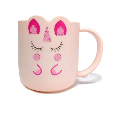 Imagem de Caneca Unicórnio Rosa Fofa para criança Plástico Escola 360ml Xicara Infantil Resistente