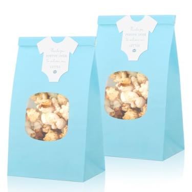 Imagem de Teenyyou 36 conjuntos de lembrancinhas de chá de bebê Little Pumpkin 36 peças Thanks for Poppin 'by to Celebrate Paper Pipoca Bags for Party with 36 Clothes Pipoca Adesivos Engaged Container Baby