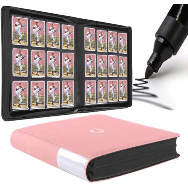 Imagem de Fichário de cartão premium com 12 bolsos – serve para 1200 cartões, fichário de cartão sem anel 3 x 4 com mangas para cartões colecionáveis e cartões esportivos (modelo D, rosa claro)