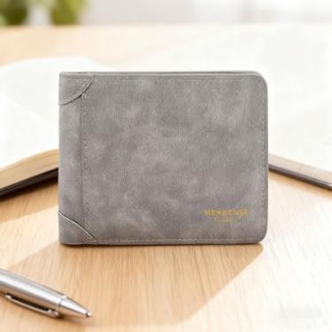 Imagem de Carteira masculina de grande capacidade, bolsa dupla de poliuretano curta e macia embutida, 7 compartimentos, 1 compartimento para dinheiro, 1 bolso com zíper, porta-cartões de visita para homens, uso