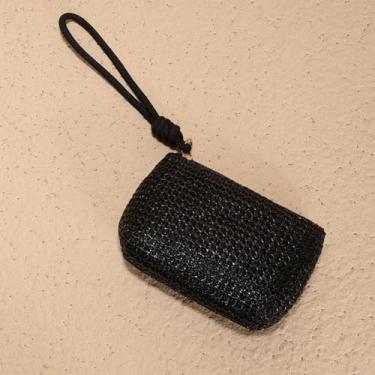 Imagem de Bolsa feminina de palha de tecido – pequena bolsa de moedas e porta-cartão, carteira boho chique para dinheiro e cartões., Preto