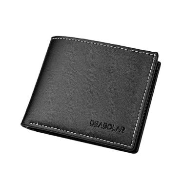 Imagem de Carteira masculina casual dobrável – Porta-cartões de couro fino com vários bolsos, Preto, Moderno