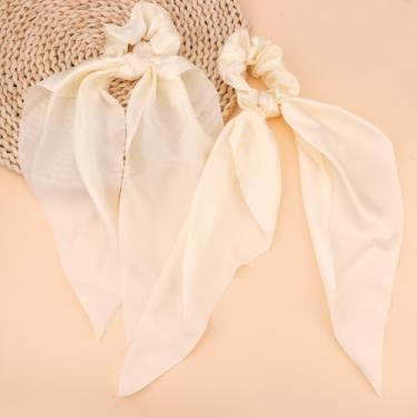 Imagem de Pacote com 2 laços de cabelo bege com laços, fitas de cabelo para mulheres, cachecol, elásticos de cabelo, prendedor de rabo de cavalo de cetim 06