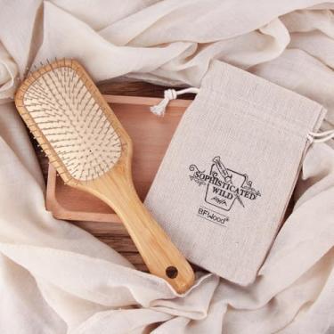 Imagem de Escova de cabelo de bambu com cerdas de aço, ajuda no crescimento do cabelo e massageia o couro cabeludo feminino e masculino
