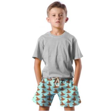 Imagem de Shorts Infantil Bermuda Calção Praia Verão Chapéu Magia Mago Poder 257