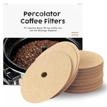 Imagem de Filtros de café para cafeteira – 50 peças de filtro descartável de papel de café para Hamilton Beach, 45 xícaras, filtros de papel naturais redondos para catering, casa, festa, escritório