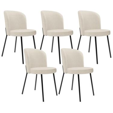 Imagem de Kit 5 Cadeiras Sala de Jantar Estofada Gavi L02 Linho Champagne - Lyam Decor