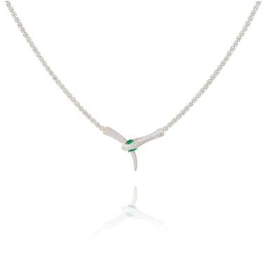 Imagem de Aura & lrena Colar de cobra banhado a ouro 18K para mulheres – olhos de zircão verde, gargantilha de zircônia cúbica ajustável, joia punk gótica Y2K, presente elegante para festas e saídas à noite