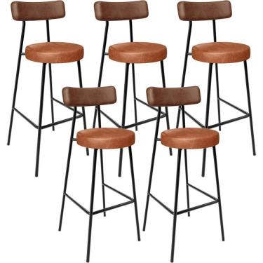 Imagem de Kit 05 Banquetas Alta Bar Cozinha Sala De Jantar Milão L02 Couríssimo Marrom Camel - Lyam Decor