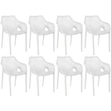 Imagem de Kit 8 Cadeiras De Jantar Design Suits Com Braços Empilhável Em Polipropileno - Branco