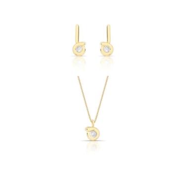 Imagem de Guymy Conjunto Feminino Folheado a Ouro 18K com Zircônia, Colar e Brincos, Design Moderno, Semijoia Minimalista, Inclui Caixa Presenteável
