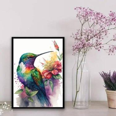 Imagem de Quadro Beija-Flor Aquarela 33x24cm - Decoração Colorida