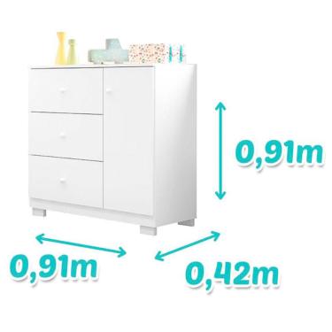 Imagem de Berço Americano Mini Cama Mel e Cômoda Infantil Duda Branco Brilho com Colchão Ortobom – Phoenix Baby