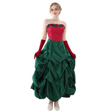 Imagem de NSPSTT Vestido de Natal feminino com luvas, fantasia de festa de Natal tamanho grande, roupa de Halloween, tamanho GG