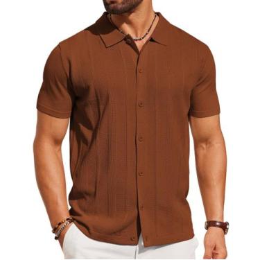 Imagem de Camisa polo de malha COOFANDY de manga curta com botões para homens