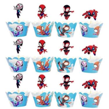 Imagem de Conjunto de cobertura e embalagem de cupcake Spidey Theme - 12 peças -