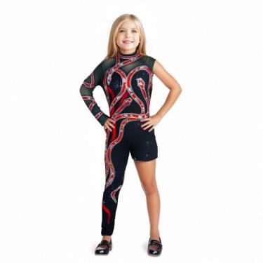 Imagem de Macacão Podafu Red Snake Print para meninas de 6 a 8 anos