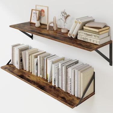 Imagem de Heimlove Prateleiras flutuantes profundas para parede, 81 cm L x 20 cm D, conjunto de 2 prateleiras flutuantes largas para sala de estar, cozinha, escritório, quarto e decoração, com suporte de metal