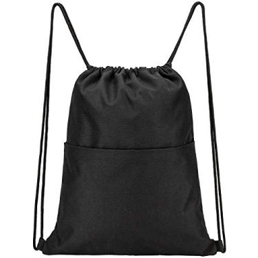 Imagem de Mochila com cordão Vorespaçk resistente à água bolsa esportiva bolsa de ginástica com bolso lateral para homens e mulheres – preta