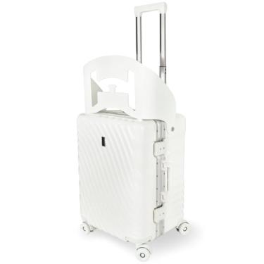 Imagem de Mala de Viagem Média com Assento Infantil, ABS Preto, 41x32x54.5cm, Rodas 360°, Trava TSA, Alça Telescópica, Suporta 35kg, MR-BH029, Alira Home (Off-White)