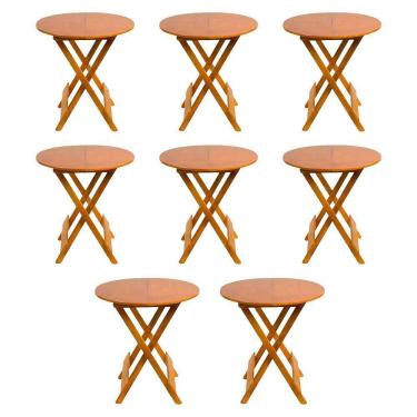 Imagem de Kit 8 Mesas Redondas Dobráveis Em Madeira Maciça 70X70 Mel Ideal Para Bares E Restaurantes