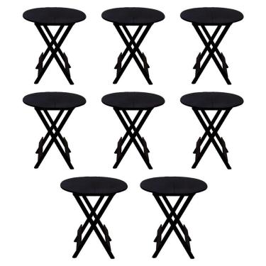 Imagem de Kit 8 Mesas Redondas Dobráveis Em Madeira Maciça 70X70 Preto Ideal Para Bares E Restaurantes