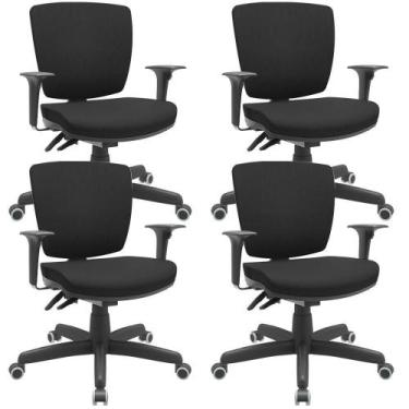 Imagem de Kit 04 Cadeiras Escritório Executiva Office Giratória Preto Baixa Flex