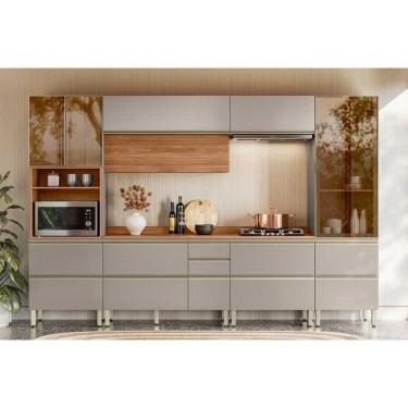 Imagem de Cozinha Completa Proença 6 Peças (2aéreos+2balcões+1paneleiro+1cristaleira) C6p103 Nogueira Touch-nude Prime - Demóbile