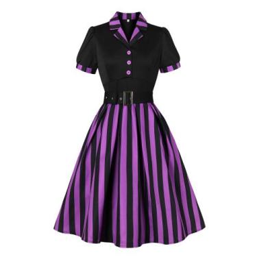 Imagem de Vestido Wellwits Halloween Listrado Gótico Vintage Blazer L