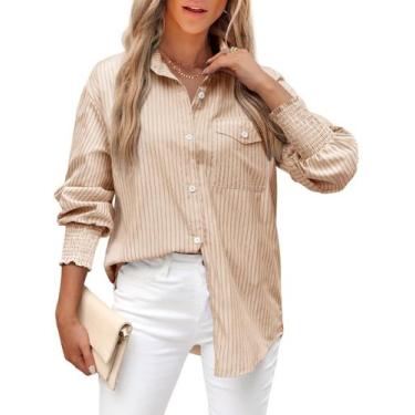 Imagem de Blusa feminina LEMAFER 2024 listrada Boyfriend com bolso com aba