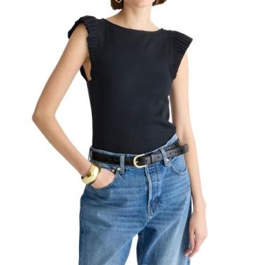 Imagem de Camiseta regata feminina Dewpaur, de verão, sem mangas, com babados, r