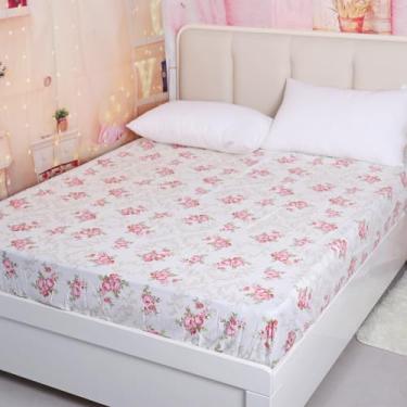 Imagem de Lençol de baixo com estampa California King Size 100% algodão respirável macio lençol com elástico em toda a volta