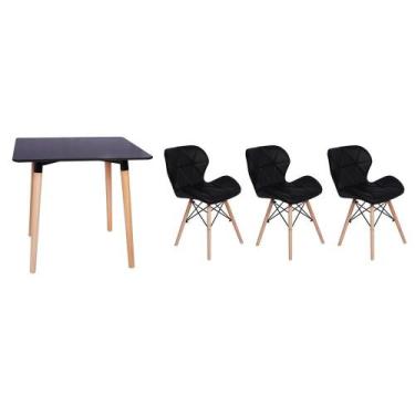 Imagem de Kit Mesa Jantar Eiffel 80x80 Preta + 03 Cadeiras Slim - Preta - Magazi