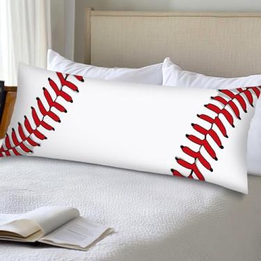 Imagem de Capa de almofada de corpo de beisebol 51 x 132 cm branco e vermelho com cadarços de beisebol esportiva longa fronha temática esportiva com fecho de envelope capas de almofadas de lombar decorativas